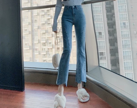 【38活动价】2022年春秋新款高腰微喇牛...