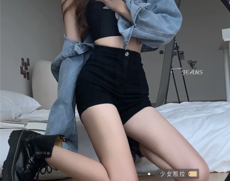 超短裤夏女短裤热裤高腰牛仔裤黑色裤子显瘦