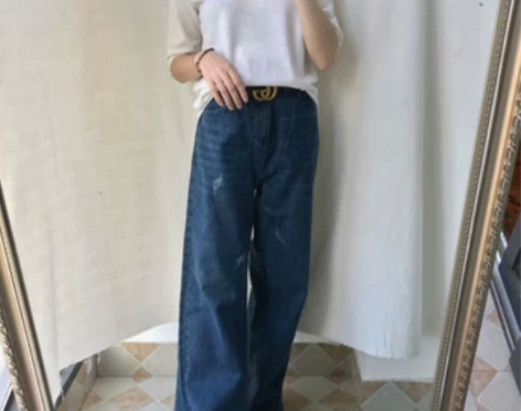 尾单 ，显瘦宽松百搭阔腿裤。牛仔裤，深蓝色...