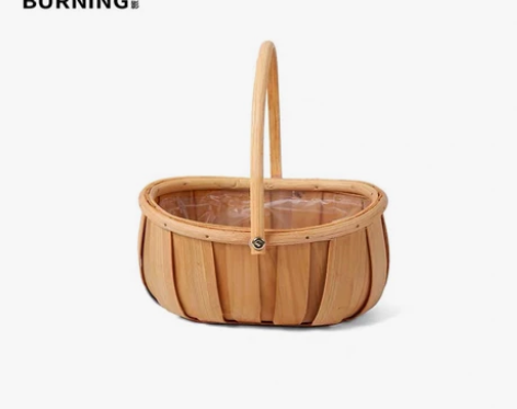 贝影 木条编织系列花篮田园风原木手提篮鲜花...