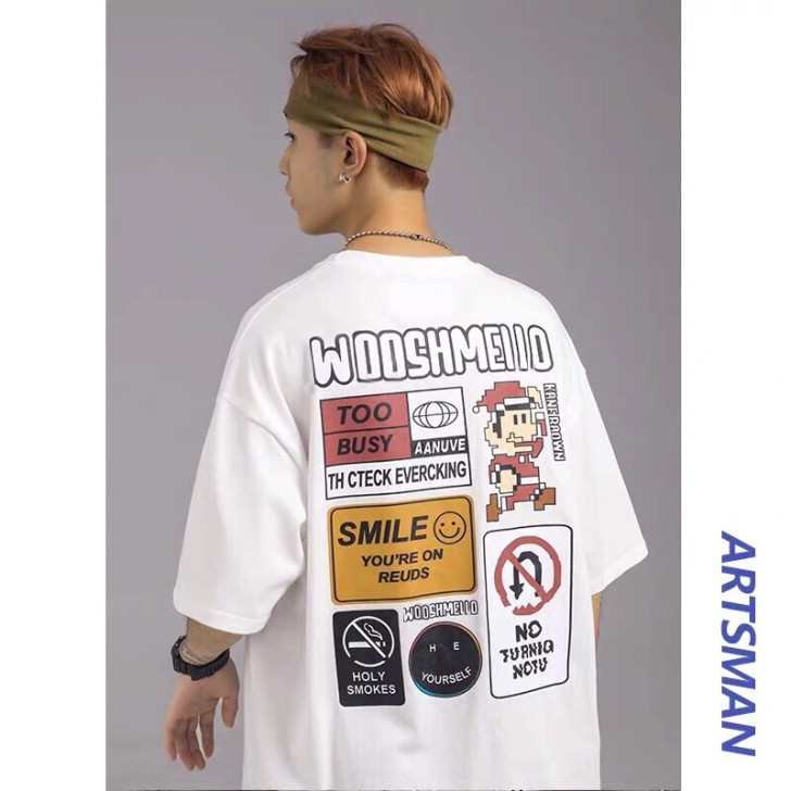 2021新款港风夏季潮牌印花马里奥男士t恤...