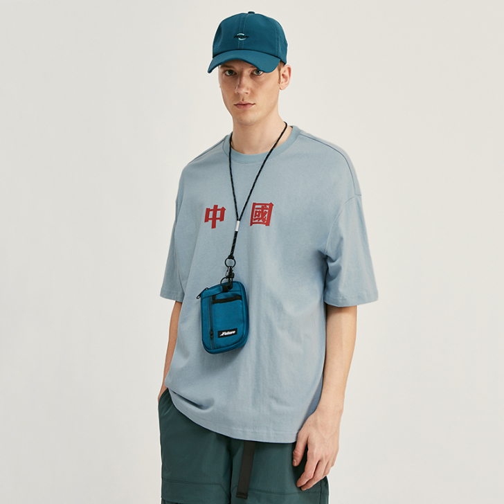 春夏汉字中国印花短袖t恤男女宽松overs...