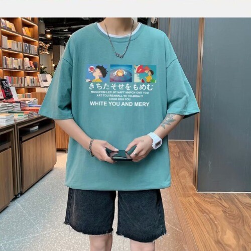 夏季短袖t恤男潮流圆领宽松打底衫初高中学生...