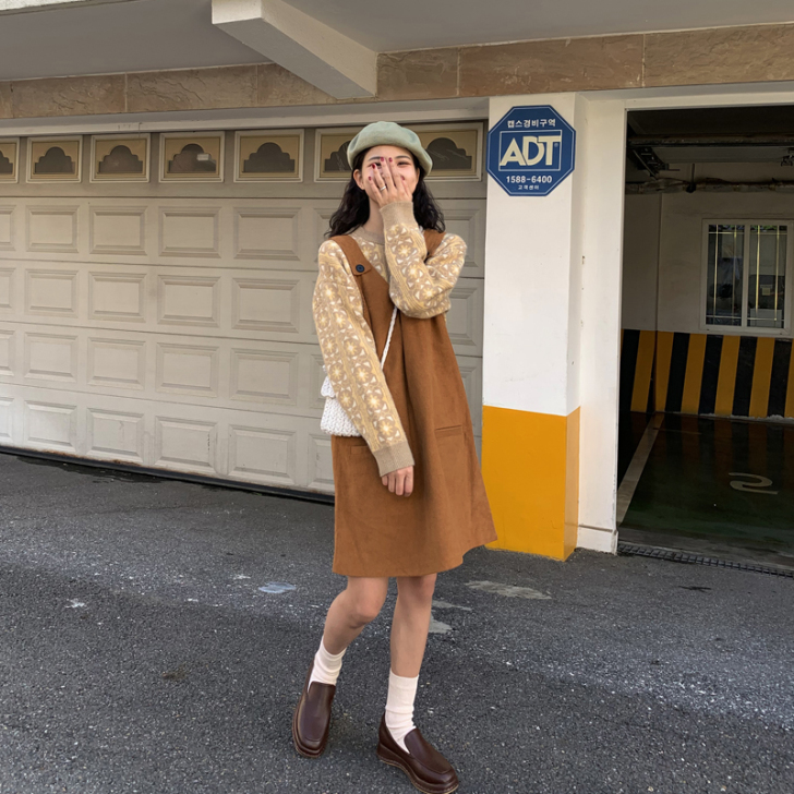 芝士兔自制 19秋季韩版减龄复古百搭v领背...