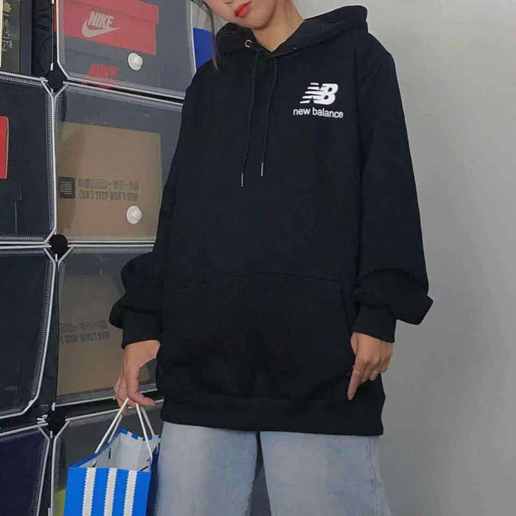 秋冬潮牌insNB卫衣连帽加绒小标印花基础...