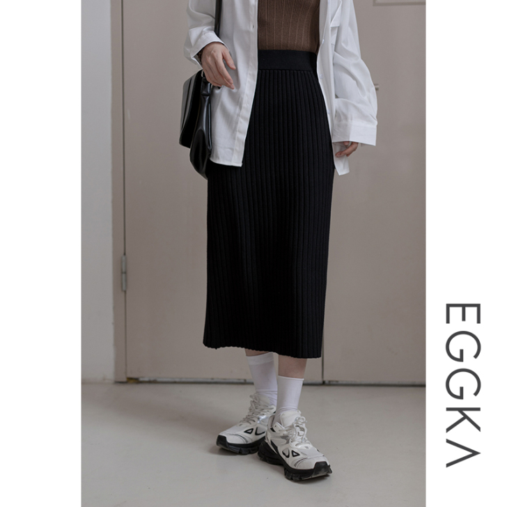 EGGKA针织半身裙女秋冬新款中长款高腰显...