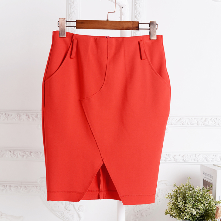 纯色口袋开叉包臀裙 显瘦