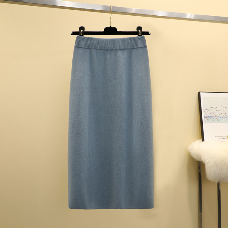 不开叉针织半身包臀裙女春秋新款气质长裙高腰...