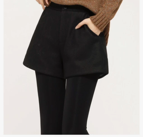 逸阳女裤毛呢短裤2021秋冬款阔腿韩版潮显...