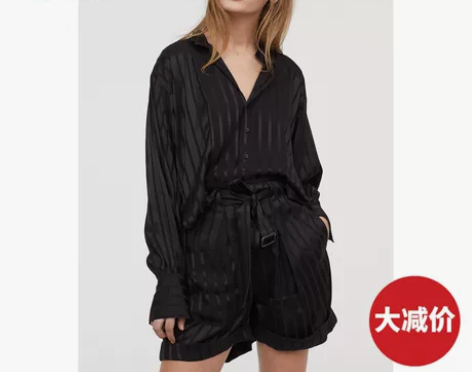 HM 女装STUDIO系列裤子女 黑色百褶...