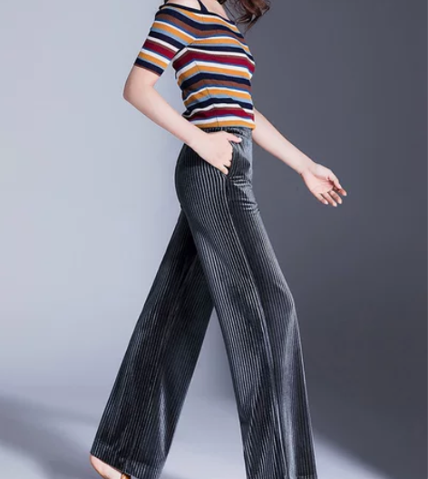 高腰阔腿裤女夏九分薄款直筒宽松显瘦黑色百搭...