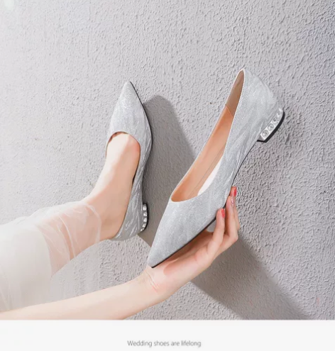 婚鞋新款结婚新娘鞋亮片单鞋 仙女风伴娘鞋女...