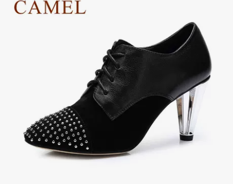 Camel/骆驼 女鞋 春款时尚小牛皮羊绒...