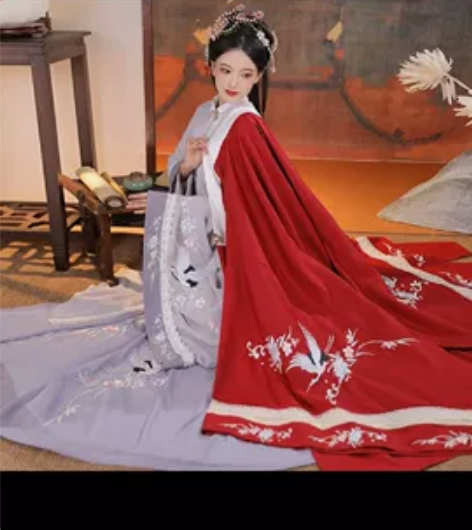 原创云鹤辞明制汉服女对襟长衫刺绣云肩中国风...