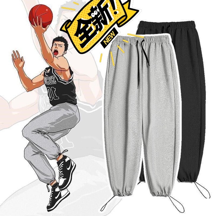 1灰色运动裤男宽松篮球九分裤夏季抽绳束脚加...