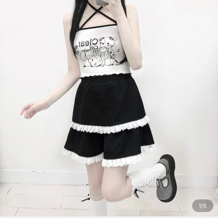 blink yu基础款日系少女辣妹半身花边...