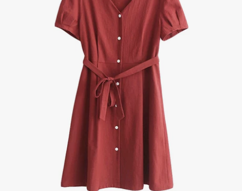 ?半岛玫瑰/法式闺蜜V领红色连衣裙女 复古...