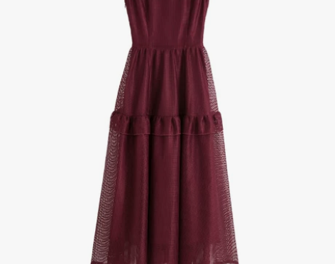 彼得潘大叔《红酒巧克力》酒红色镂空荷叶边修...