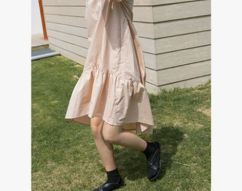 莫丙荷叶边连衣裙女夏短袖圆领简约A字裙 感...