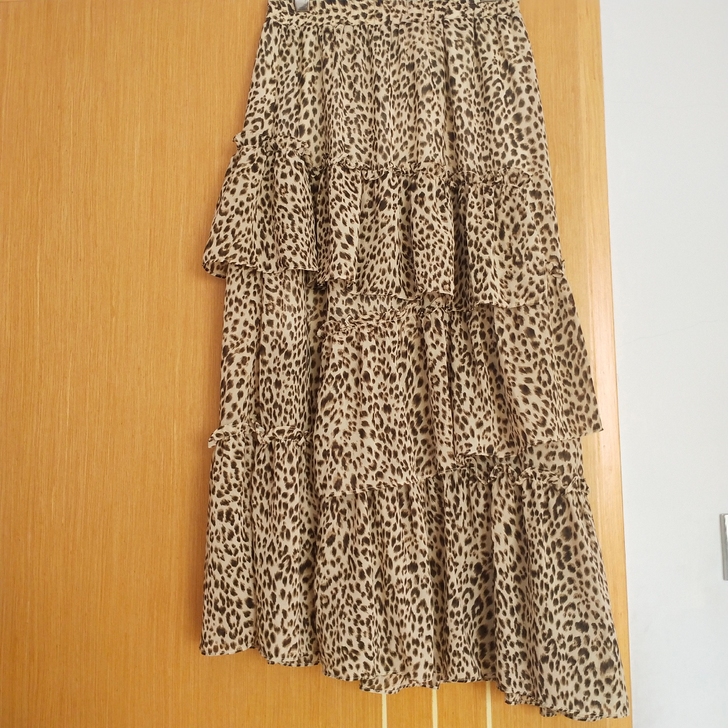 三福蛋糕裙豹纹雪纺半身裙