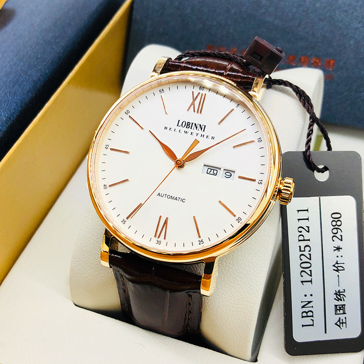 罗宾尼正品手表男机械表全自动男士手表防水皮...