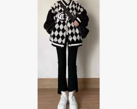 科幻可交换美式复古加绒棒球服女冬季国潮宽松...