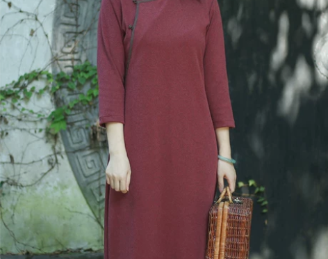 念江南中国风盘扣旗袍改良版连衣裙女秋冬长袖...