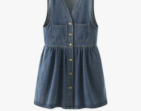 拉夏贝尔2022夏新款深蓝色复古港风无袖牛...