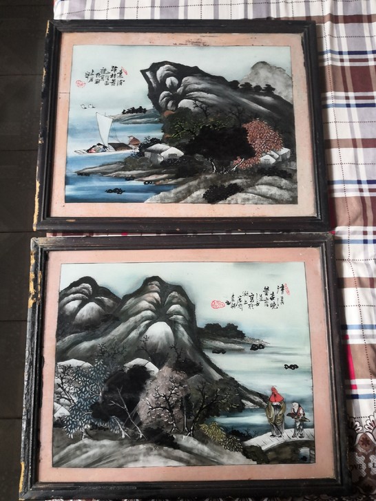 乡下收来的老玻璃画，清末时期名家俞礼的作品...