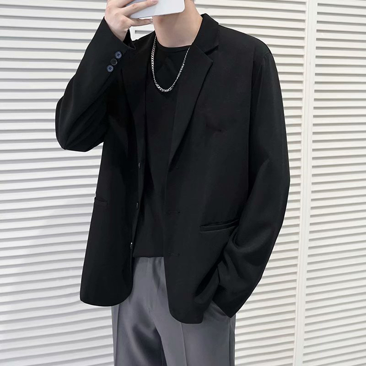 春秋季黑色小西装男士帅气坠感轻奢西服上衣韩...