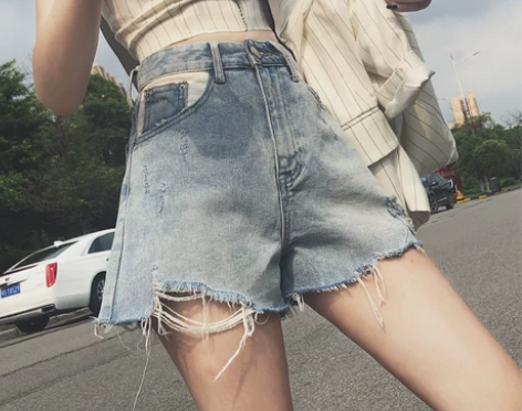 【告白价】高腰泫雅同款破洞牛仔短裤女夏季a...