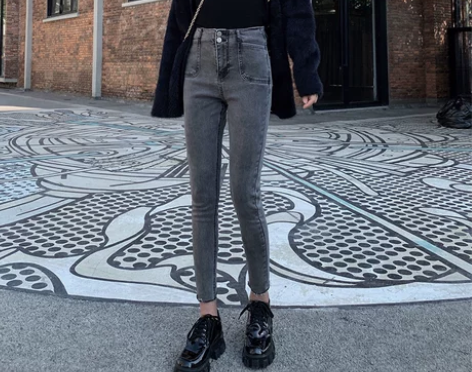 高腰牛仔裤女裤子铅笔裤修身显瘦显高紧身小脚...