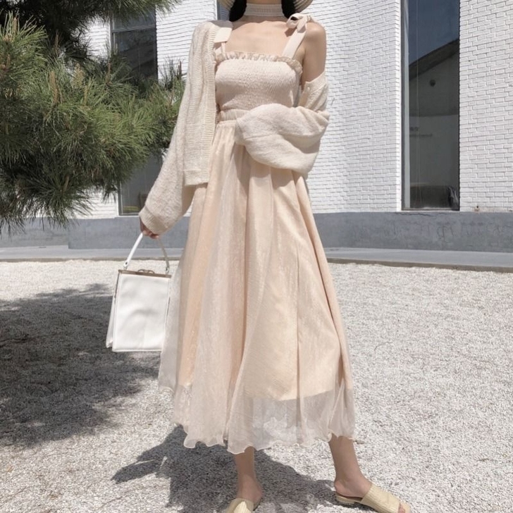 网红同款飘飘仙子光泽超仙女大摆裙显瘦金丝雪...