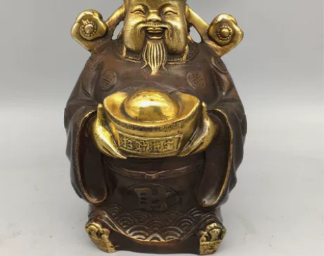 古玩铜器收藏鎏金财神爷站像文玩老货摆件，工...