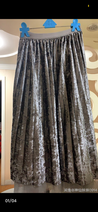 古着金丝绒百褶裙少女时尚半身裙高腰大摆裙中...