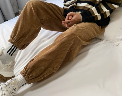 裤子男韩版潮流休闲灯芯绒宽松直筒加绒运动裤...