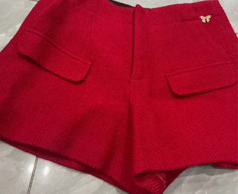 five plus专柜正品小香风短裤毛呢红...