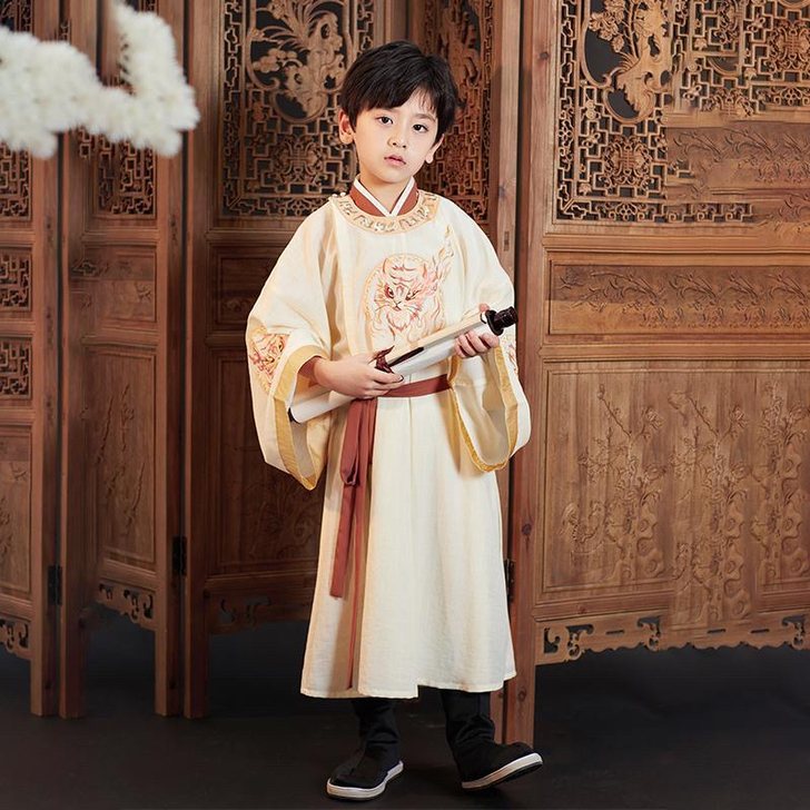 儿童汉服2021新款男童古装宋制圆领长衫中...