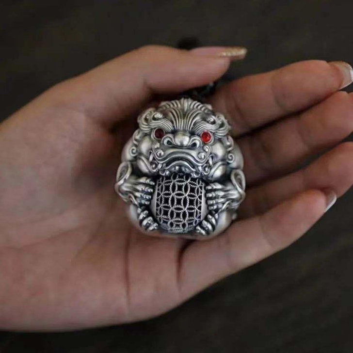 银导者足银999手把件貔貅有求必应手把件银...