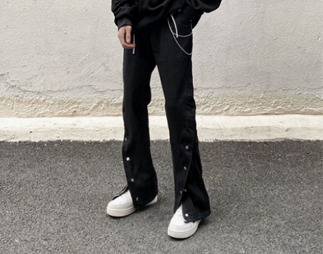 美式高街vibe风休闲排扣牛仔裤男拉链开衩...