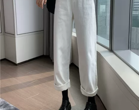 秋冬新款白色牛仔裤女韩版直筒宽松高腰显瘦…...