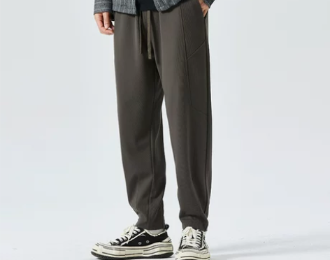 美式重磅直筒休闲裤男春秋针织垂感裤子宽松锥...