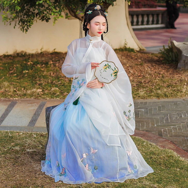 包邮一套【化蝶】汉衣晟道明制立领斜襟褶裙三...