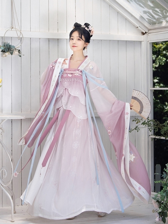 倾砚集桃花颜南北朝大袖襦破群围裳原创汉服女...