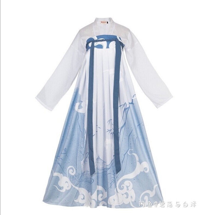 汉尚华莲画壁原创汉服印花对襟高腰齐胸衫裙性...