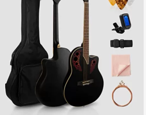 公司清库！云杉夹板亮光圆背吉他黑色！邮费自...