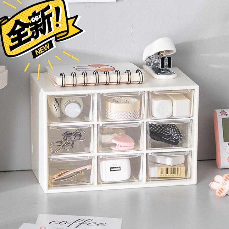全新包邮九宫格桌面抽屉式收纳盒透明学生宿舍...