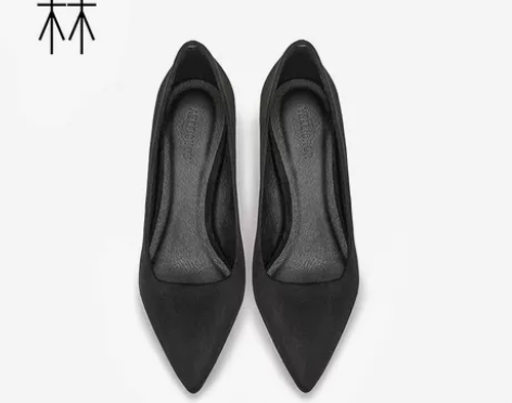 小c新款单鞋女中跟裸色尖头细跟工作皮鞋职业...