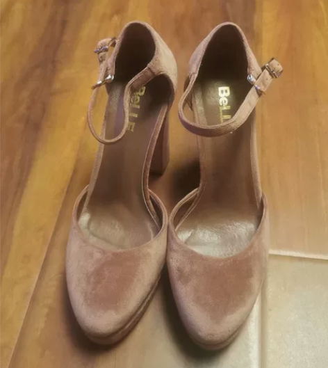 Belle 百丽 翻皮毛高跟系带单鞋，仅穿...