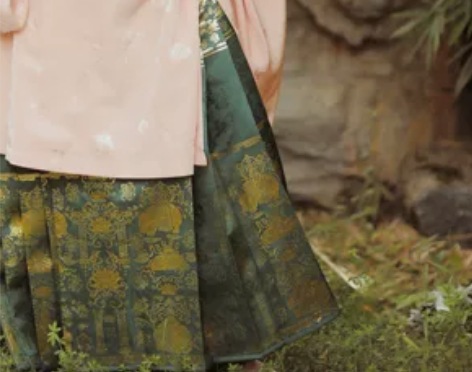 兰若庭汉服太平有象秋冬织金马面 绿色L